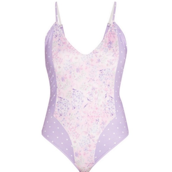 LoveShackFancy One Piece Swimsuit Purple Pansy NWT - Picture 1 of 5
